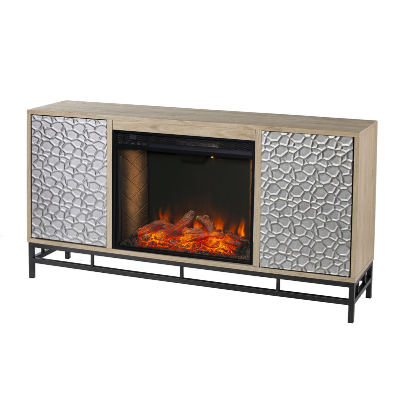 Hollesborne Criss Cross Fireplace TV Stand with Metal Accents