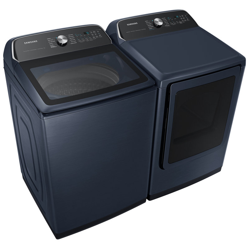 Samsung 5.4 cu. ft. Top Load Washer with 7.4 Cu. Ft. Dryer with Steam Santize+, Brushed Navy, Electric