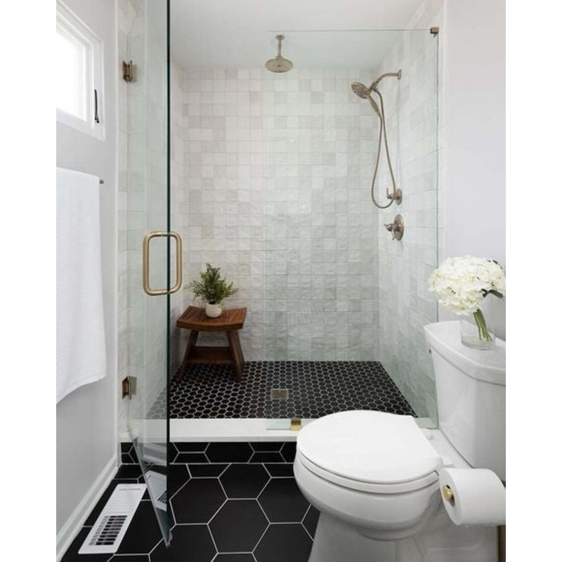 Meadowmere 3" Hexagon Matte Ceramic Tile, Black