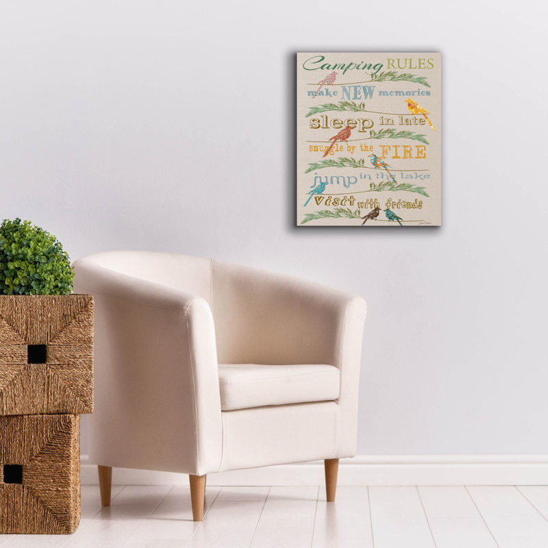 «Camping Rules White Fabric Birds» par Jean Plout, art mural sur toile, 20 po x 24 po, 20"x24"