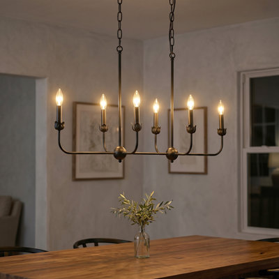 6-Light 36" Farmhouse Matte Black Transitional Candle Island Pendant
