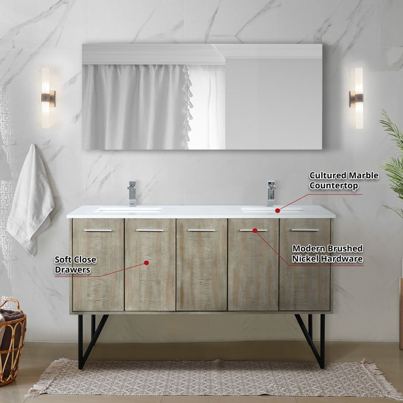 Lancy 60'' Double Bathroom Vanity with White Cultured Marble Top