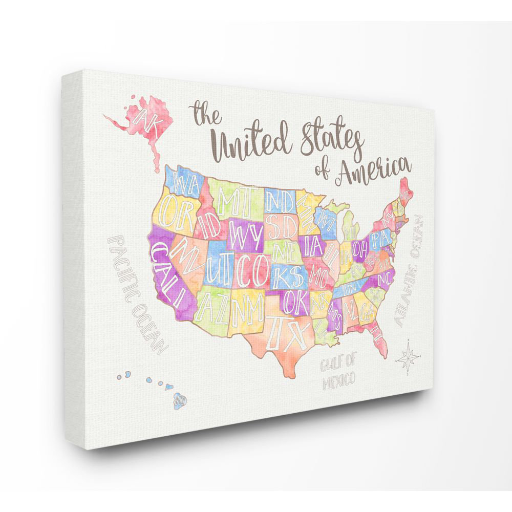 United States US Map Water Color Canvas Wall Art Stupell Industries 