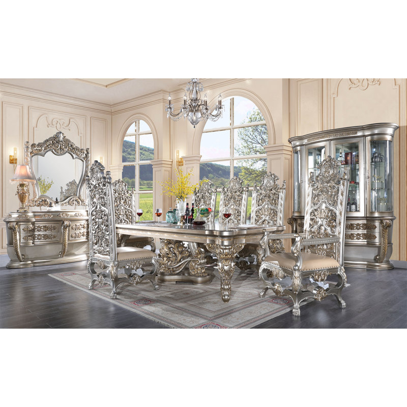 110" Champagne Gold Finish Rectangular Wood Dining Table