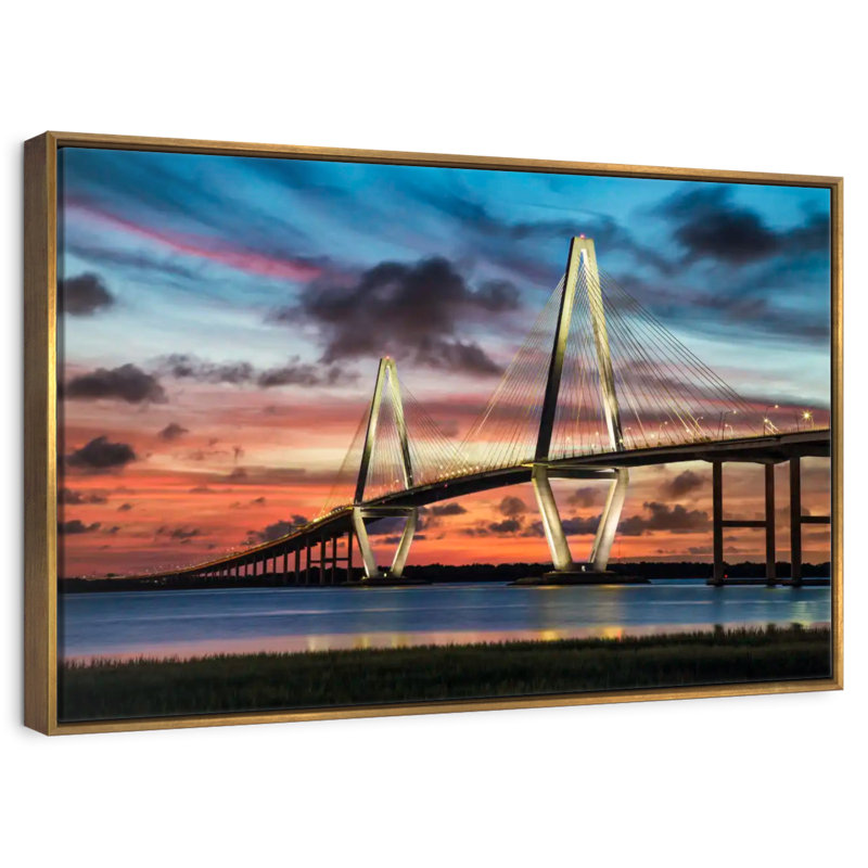 Le pont Ravenel à Charleston, Cadre flottant doré, 43 po x 29 po