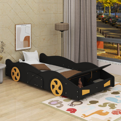 Twin Race Car-Shaped Platform Bed With Wheels And Storage