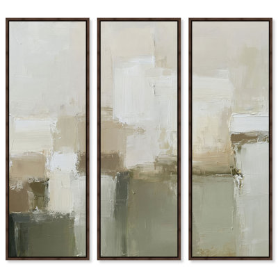 Ensemble de tableaux encadrés « Alabaster Plains III » par Art Remedy, cadre en noyer, 18 x 54
