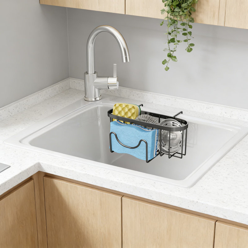 Porte-éponge en acier inoxydable - Porte-éponge en forme de M pour éviers de cuisine à double cuve avec drainage rapide, conception peu encombrante