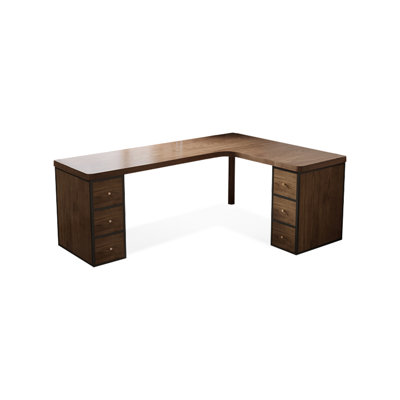 62.99"Light walnut L-Shaped Solid Wood with 6 drawers desk