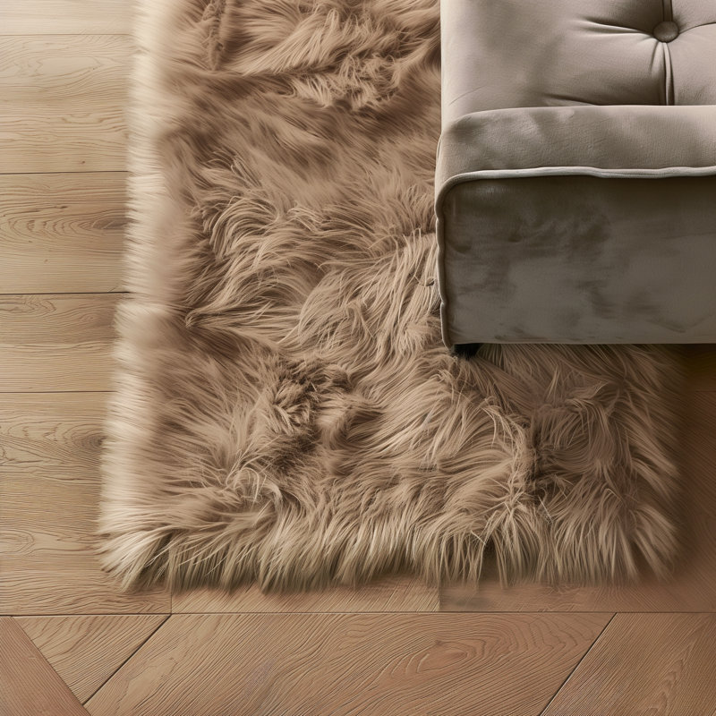 Malaiah Shag Faux Sheepskin Fur Area Rug in Beige, Rectangle 9' x 12'
