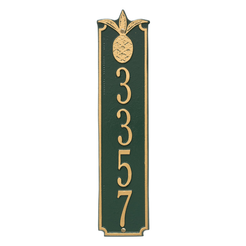 Plaque d'adresse murale personnalisée 4 lignes Hagen, Vert/doré