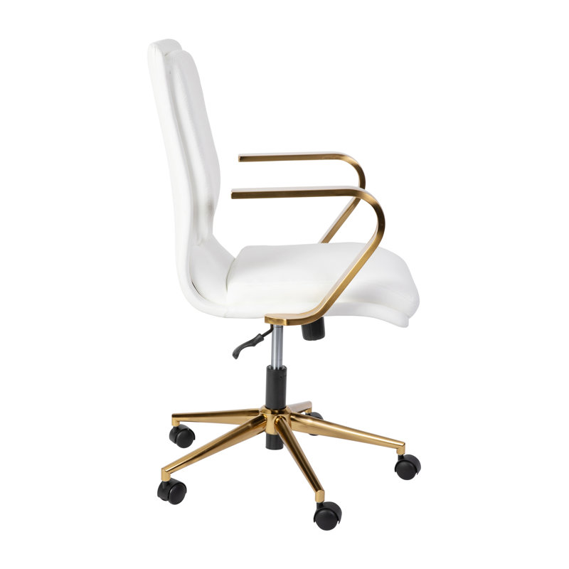 Luxurious White Leathersoft Executive Swivel Chair with Gold Metal Frame