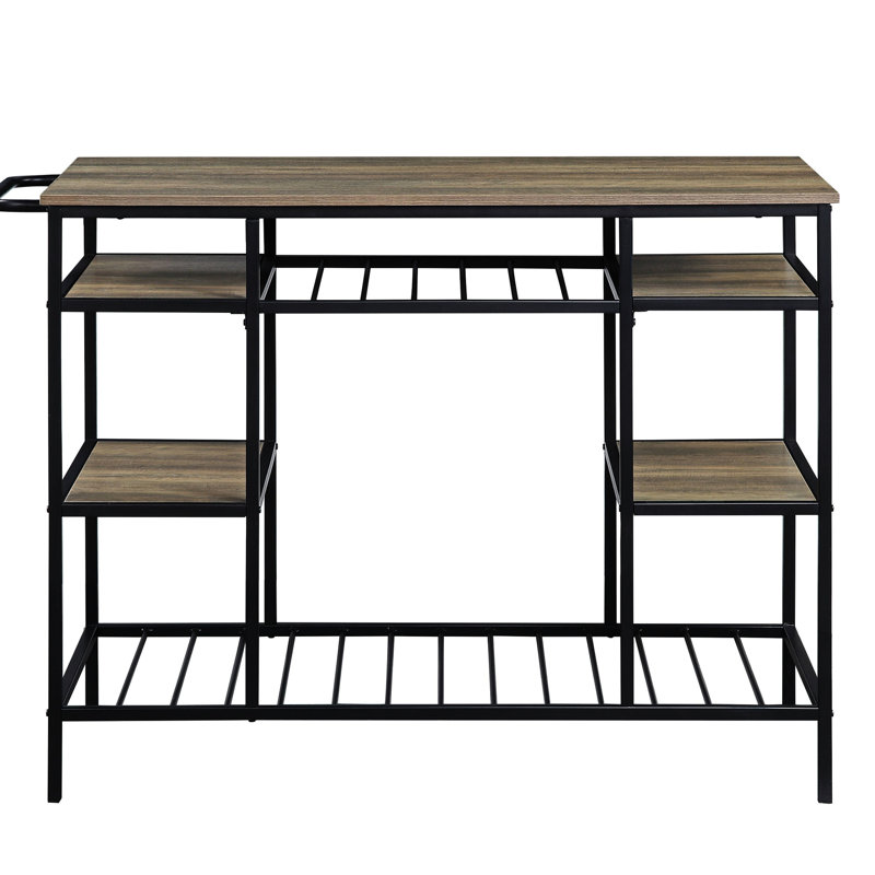 Rectangular Kitchen Island In Black And Oak With Construction Modern Rustic & Open Compartments