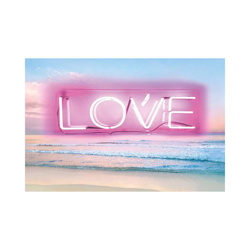 Neon Love Beach Pink On Black by Hailey Carr - Print on Canvas, 66.04 cm H x 45.72 cm W x 1.91 cm D, Wrapped Canvas