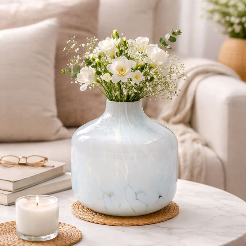Vase | Vase en verre blanc élégant Elegant | Décoration de table élégante pour les maisons contemporaines | 8 po
