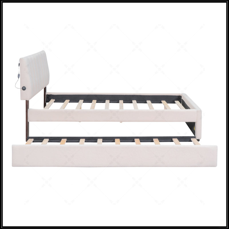 Lit plateforme tapissier Teddy, Beige, Lit double