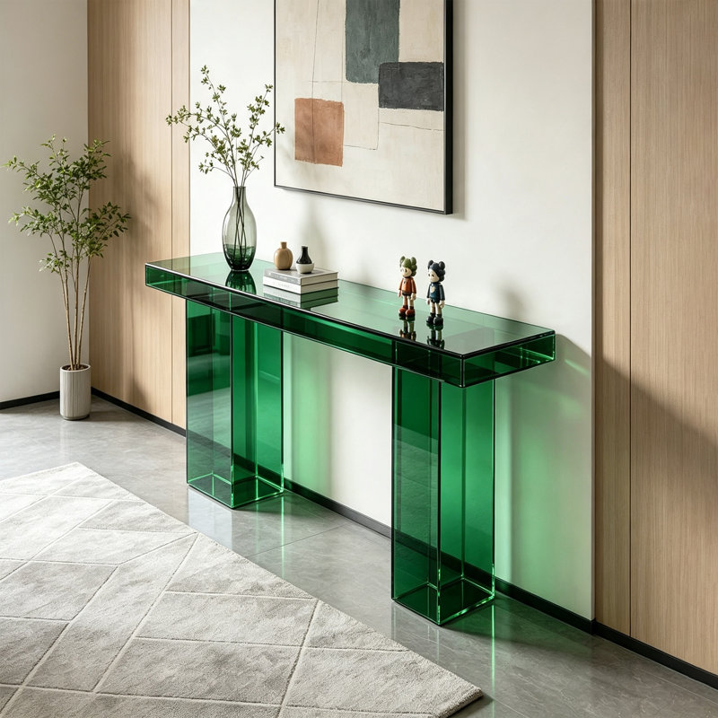 Console verte en acrylique, H 27,56 po x l 55,12 po x P 13,78 po
