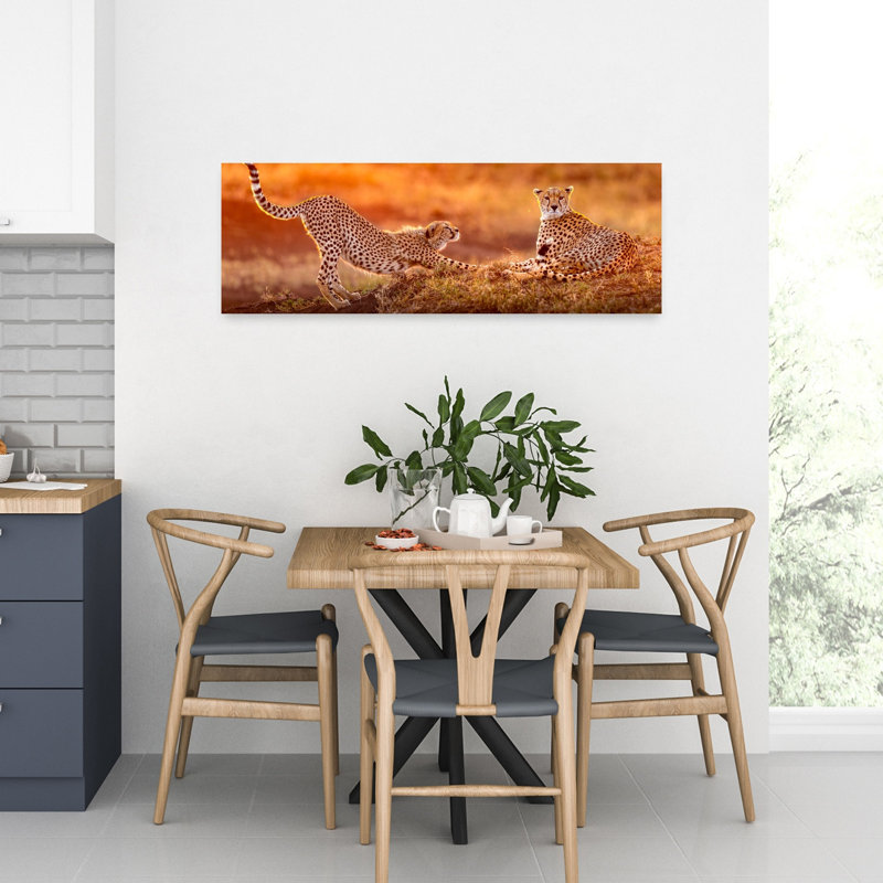 Cheetahs in Golden Light 1 Piece Wrapped Canvas Panoramic Wall Art, 30.48 cm H x 91.44 cm W