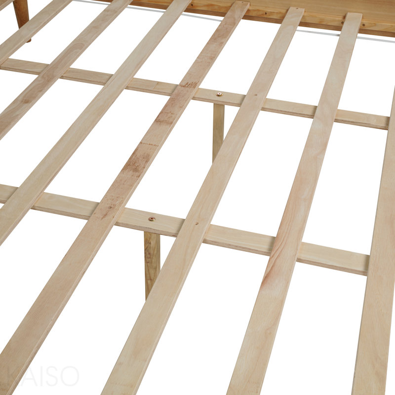 Très grand lit en bois avec tête de lit tapissier de style piano, lit en bois avec cadre de lit renforcé, blé