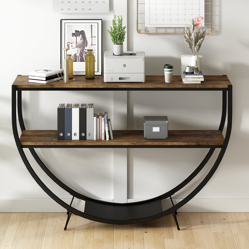 Console rustique industrielle avec forme, métal texturé et bois vieilli, rangement à 3 niveaux pour le salon, bureau d'étude - Surface, stylisez votre maison