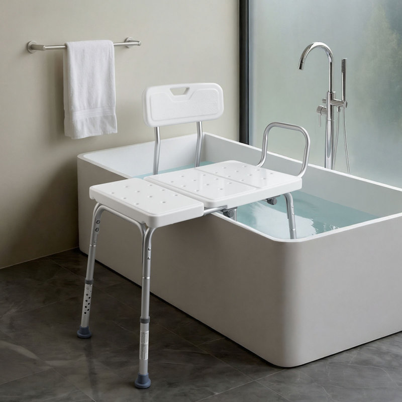 Tub Transfer Bench for Bathtub, 400 lbs Capacity Heavy Duty Shower Chair with Arm, Backrest and Curtain Slot, Height Adjustable Shower Bench Bath Seat for Adults, Seniors, Elderly and Disabled