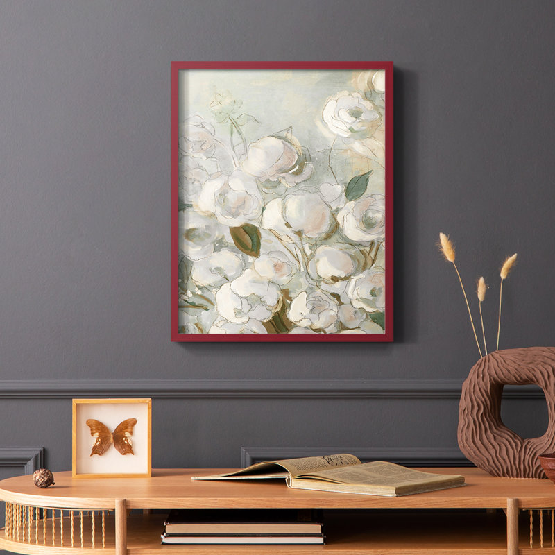 «Moonlit Climbing Roses I», reproduction encadrée - bois massif, Rouge, H 10 po x l 8 po