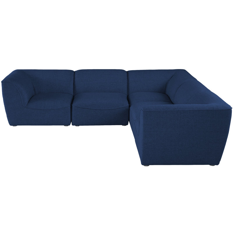 Canapé modulaire réversible de coin Callem, Tissu texturé en lin bleu marine