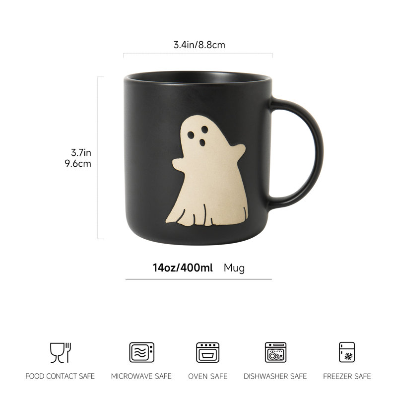 Halloween Ghost Couple Black Stoneware Mug Set