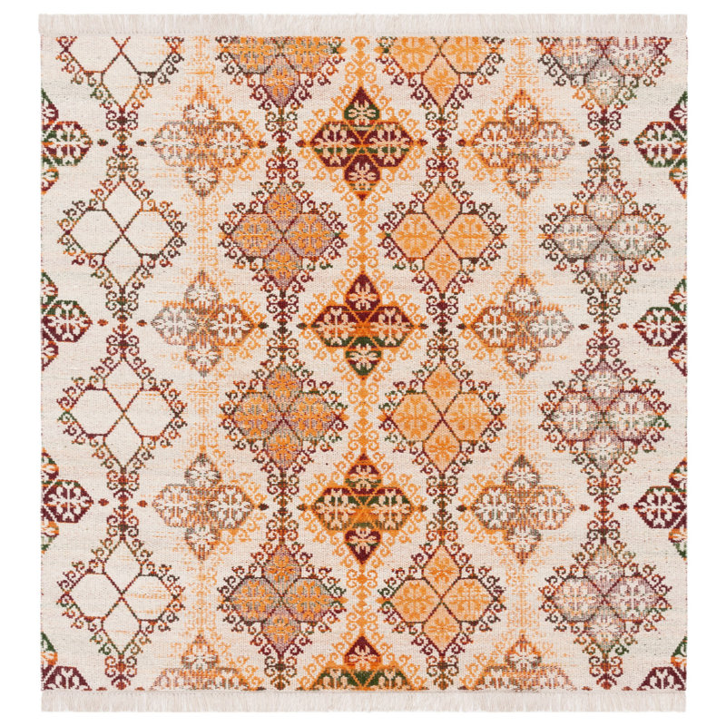 Kilim Flat Weave Wool Geometric Rug, Square 6'