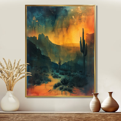 Cactus vert et orange clair de lune, impression de cactus du désert