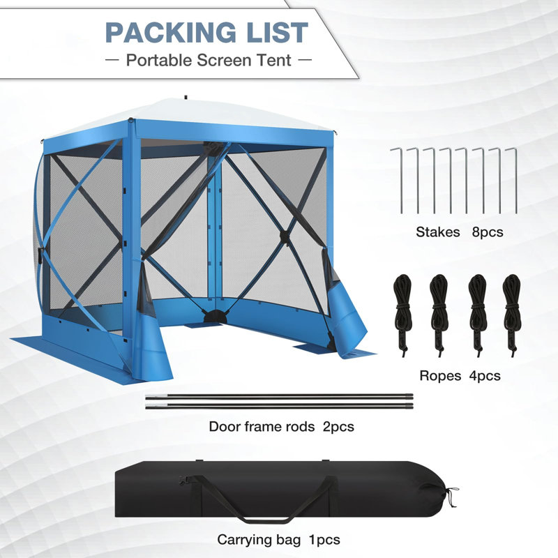 6FTx6FT Screen Room with Mosquito Netting, Hub Tent Instant Screened Canopy with Carrying Bag and Ground Stakes, Blue