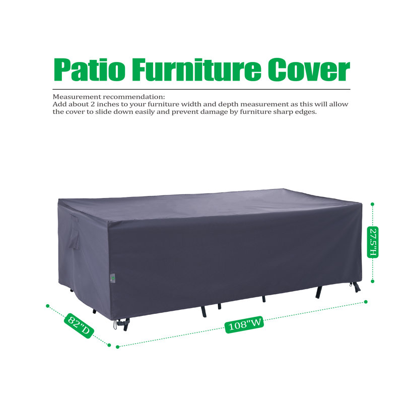 Gray Heavy-Duty Waterproof Outdoor Patio Table Cover, 108" Wide