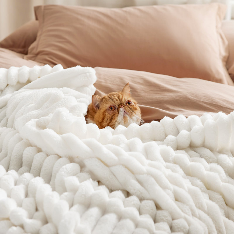 Bedsure Super Soft Fleece Blanket with Classic Stripe Pattern, White Classic Stripe, King