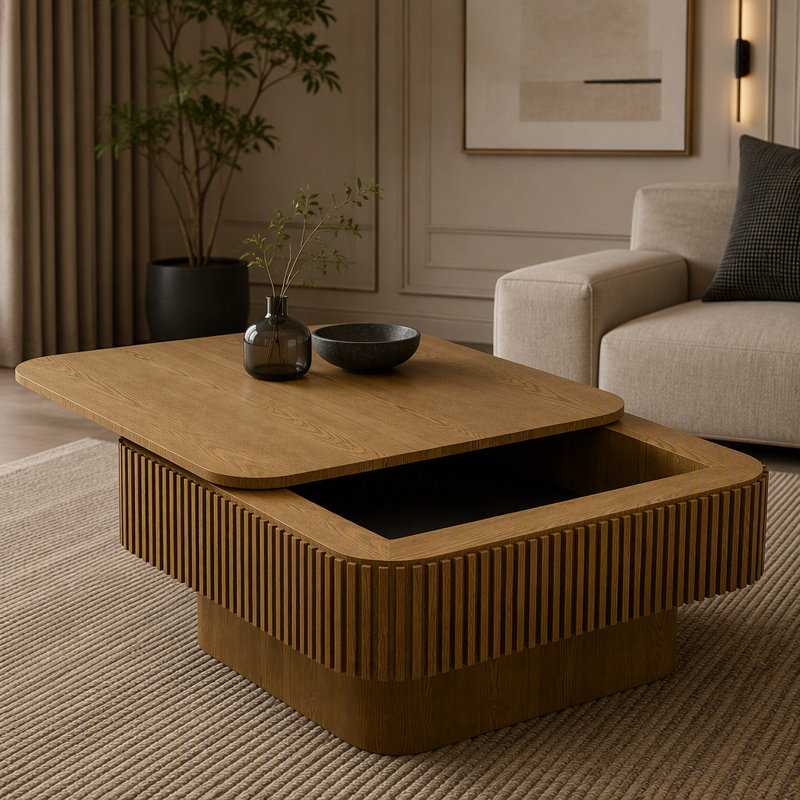 Table basse carrée 31,5 "avec rangement, Brun