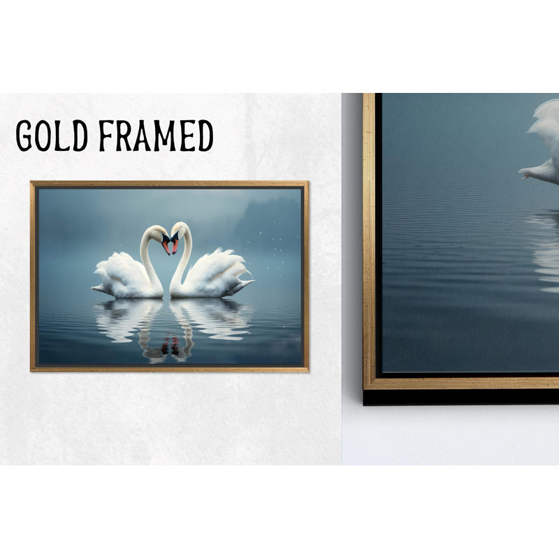 Art imprimé sur toile Swans in Love: Elegant Living Wall Decor, 1P GoldFramedCanves, H : 63,1 x L : 102,4 pouces