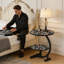 Table d'appoint bohémienne à double couche florale, mobilier d'appoint en forme de C à imprimé floral rétro