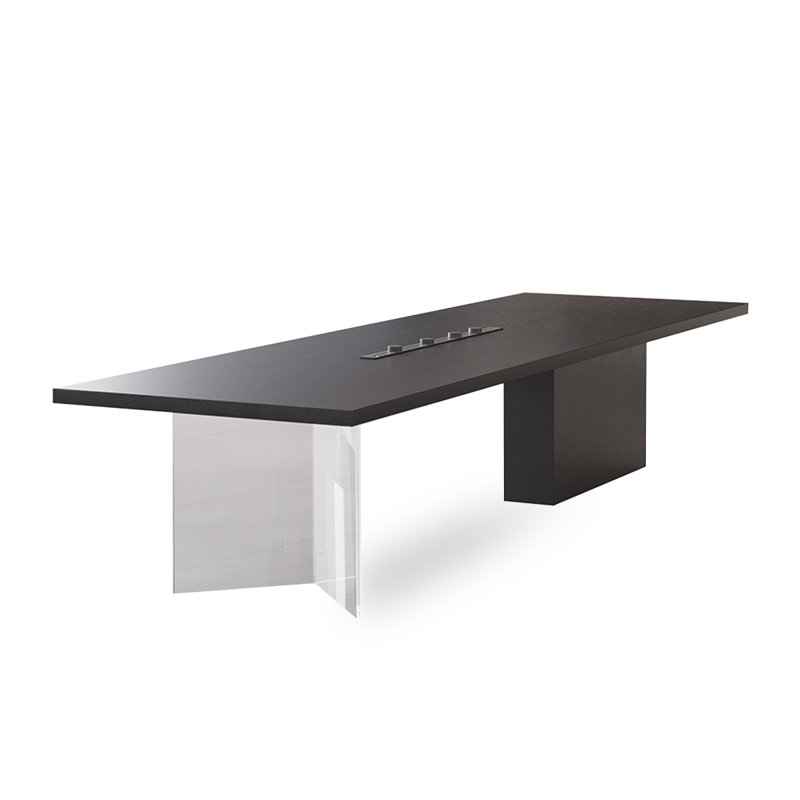 Table de conférence rectangulaire noire en bois massif + fer + acrylique, H 29,53 po x L 118,11 po x l 39,37 po