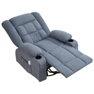 Blue Fabric Swivel Manual Recliner With Massage And USB Port