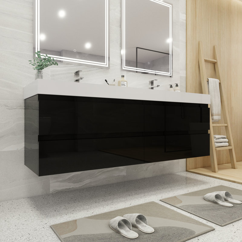 Hartsock Double Bathroom Vanity with Acrylic Top, High Gloss Black