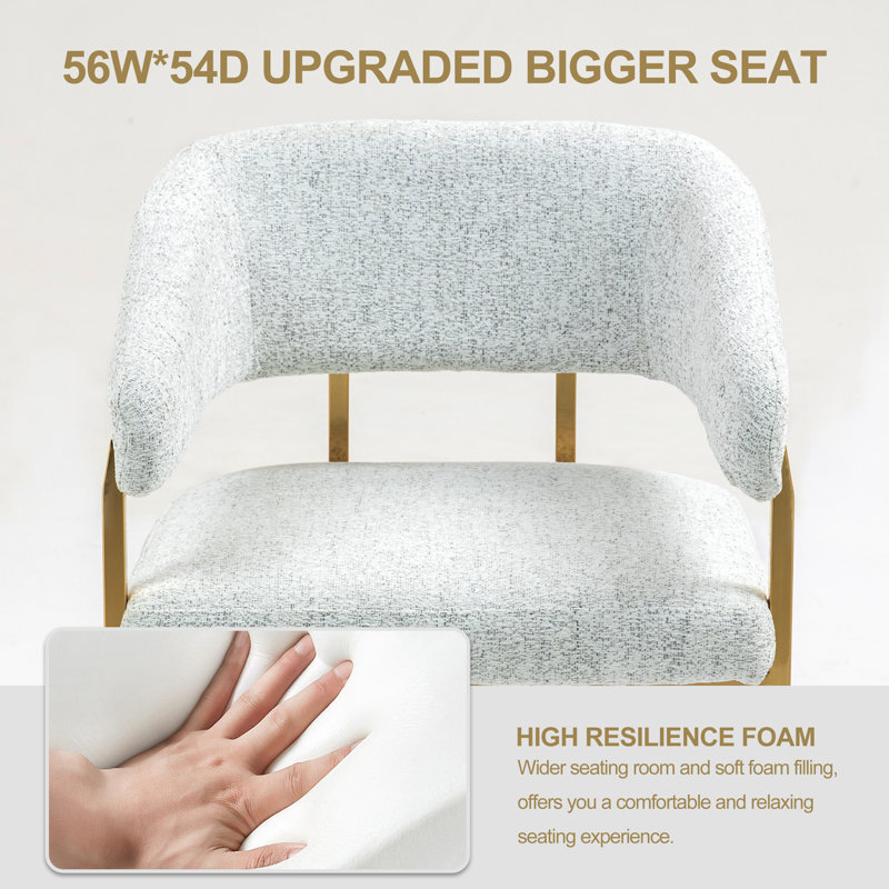56CM Wide Modern Metal Frame Chenille Upholstered Armchair Dining chair, White