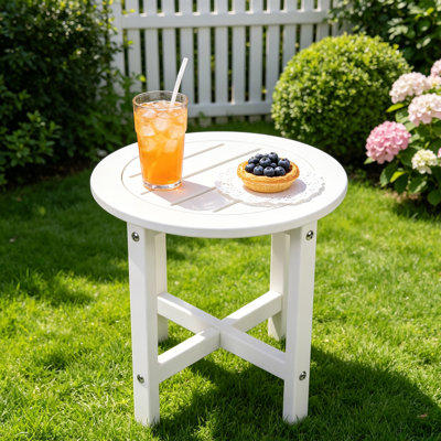 Petite table d'appoint ronde en PEHD, table d'appoint d'extérieur robuste, tables de bout d'extérieur résistantes aux intempéries pour patio, porche, terrasse