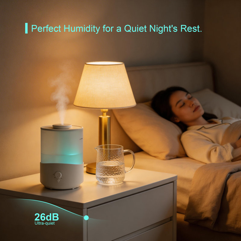 Humidificateur ultrasonique à vapeur froide 0,6 gallons avec réglage de la brume et contrôle de la lumière