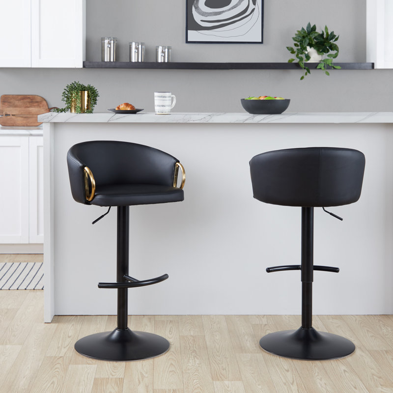 Laurenzio Adjustable Faux Leather Bar Stool with Rounded T Footrest, White, Black