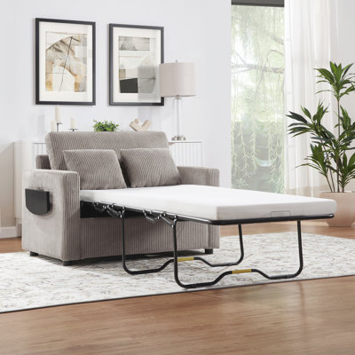 Twin Size Sofa Bed 47.2" Sleeper Sofa Loveseat Sofa with a Foldable Mattress, a Foldable Side Table, a Side Storage Pocket and Two USB Ports for Livin