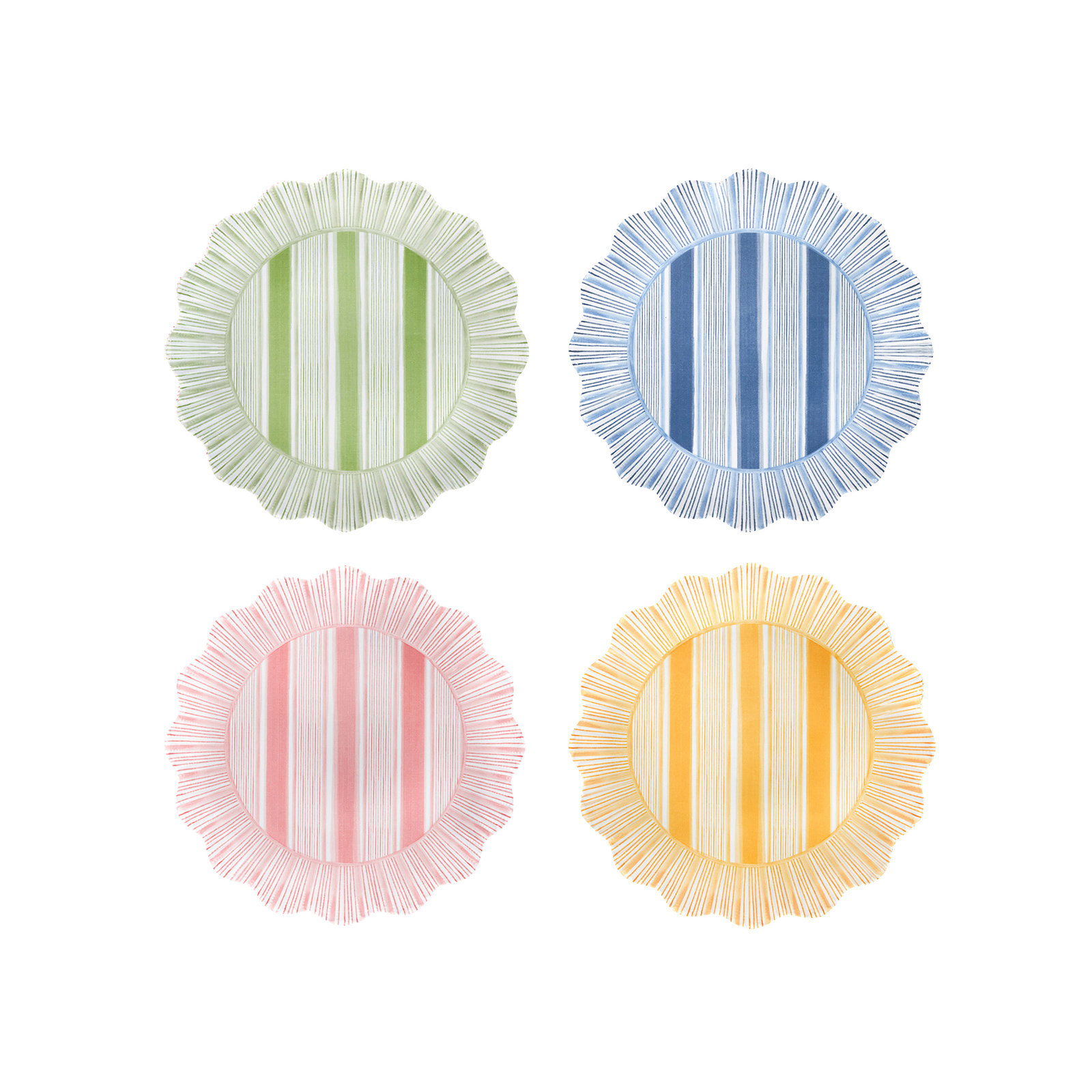 Cabana Stripe Melamine Dessert/Salad Plates, Seagrass/Ocean/Sunshine/Coral