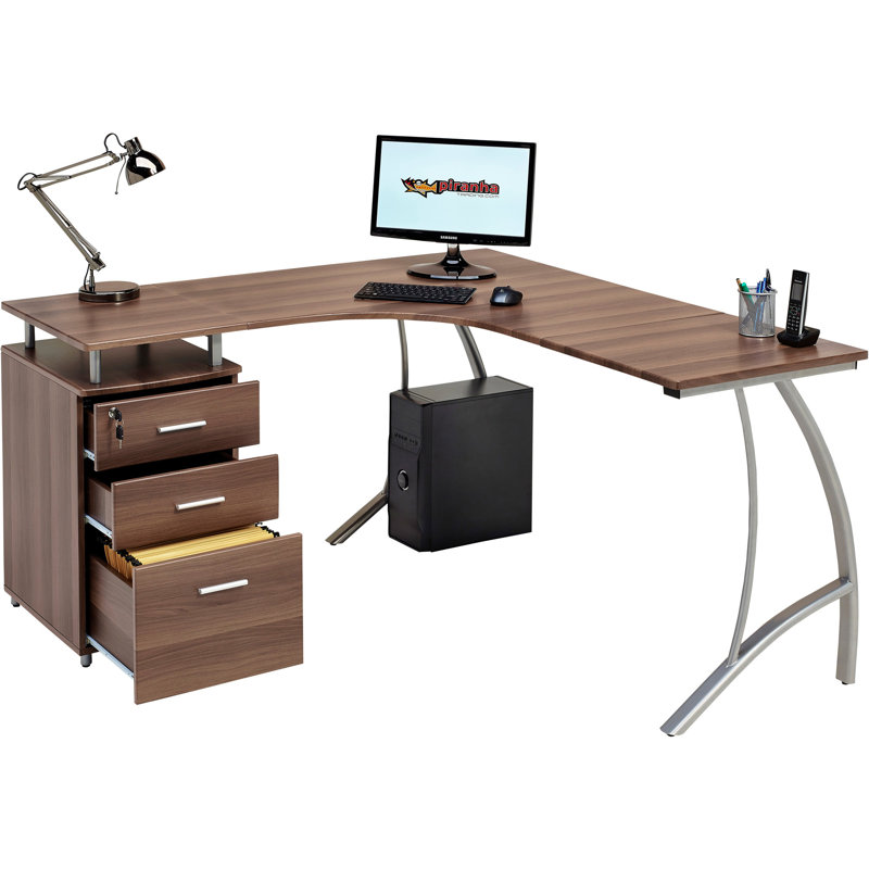 Ozella L-Shaped Writing Desk, Dark Walnut