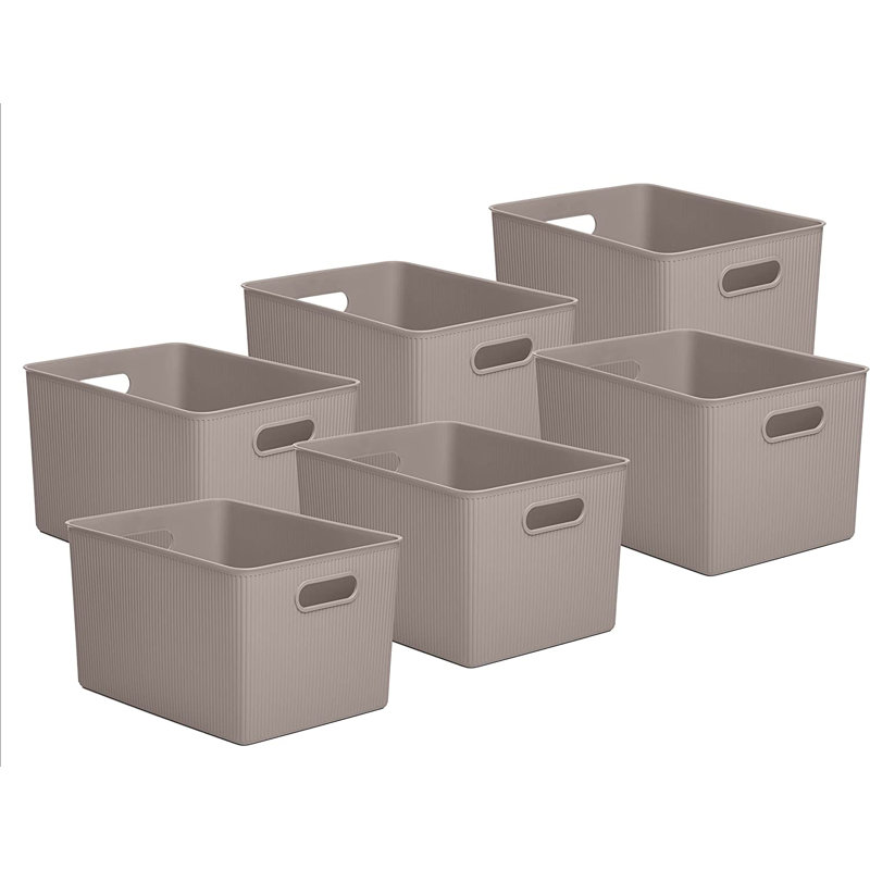 Panier en plastique nervuré, 6, Taupe