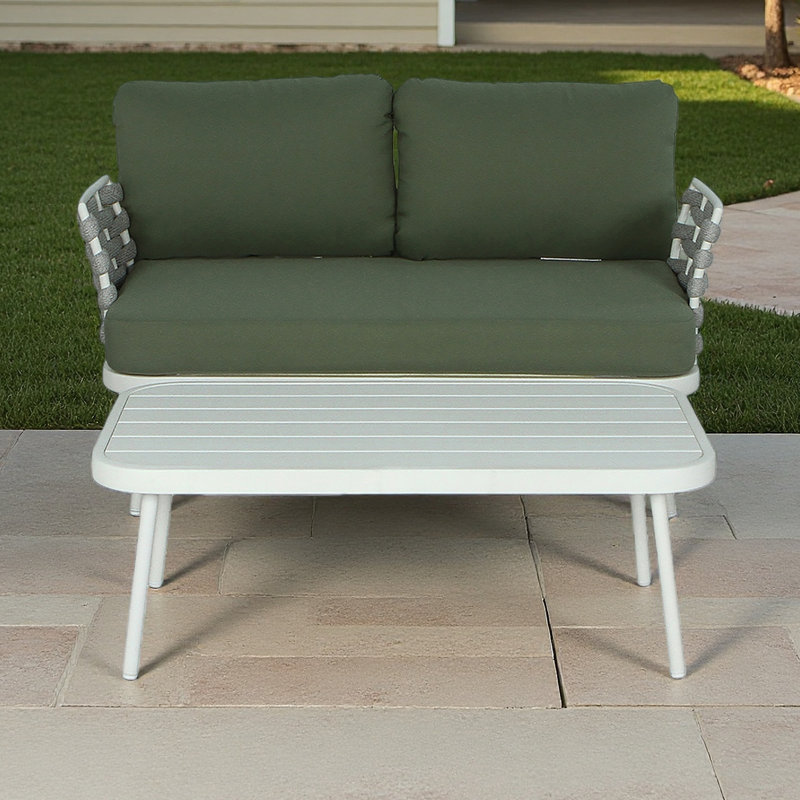 Causeuse et table en acier, 2 pièces: table, causeuse, Vert, Blanc cassé