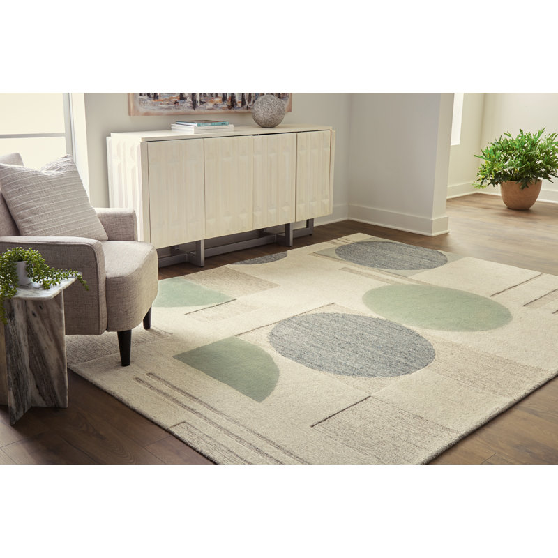 Handmade Tufted Linen Blue Green Wool Cotton 5' x 7' Rug
