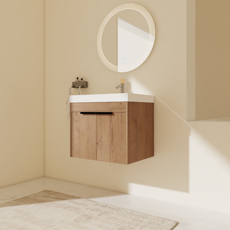 Meuble-lavabo mural simple 23,93 po avec plateau en résine Haithem